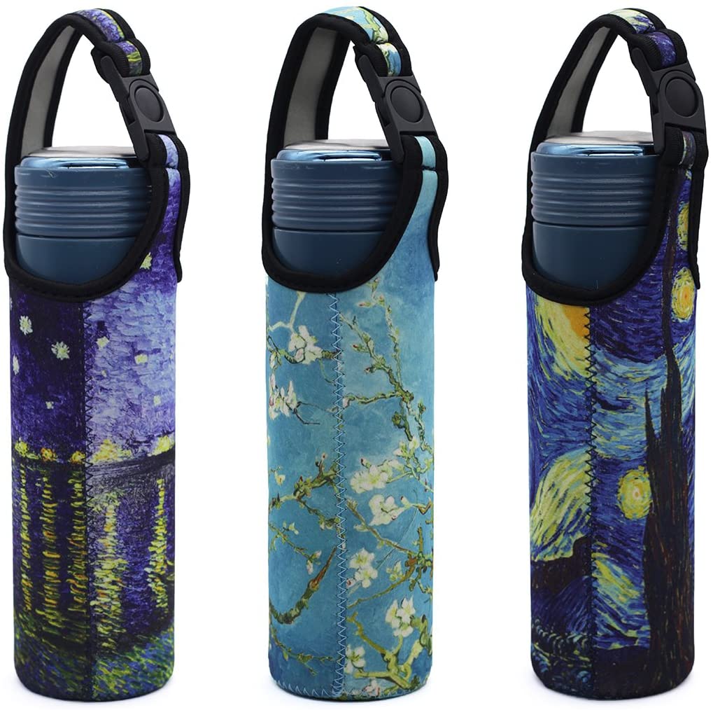 3 Pack 16 Oz - 21 Oz Neoprene Water Bottle Sleeve 16.9oz Portable Bottle Cooler Cover Holder Strap For Outdoor