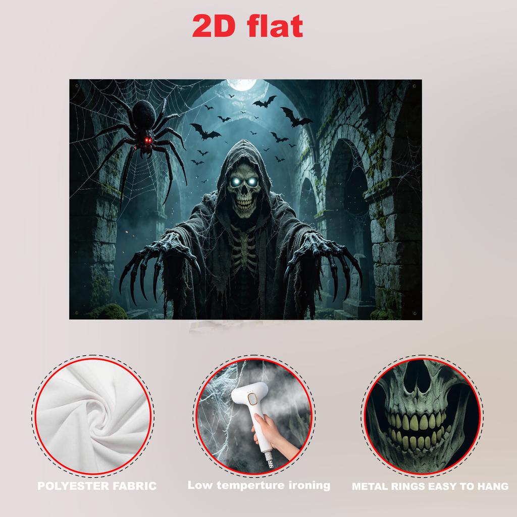 2D flat 1 piece Gothic hooded skull banner suitable for Halloween themed decoration
