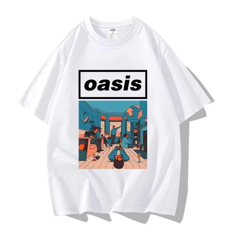 Britská pouličná Oasis Kapela Oasis Voľný Módny Všestranný Trendy Značkový Krátkorukávový Odev Polovičný Rukáv Bavlna Pár Tričko