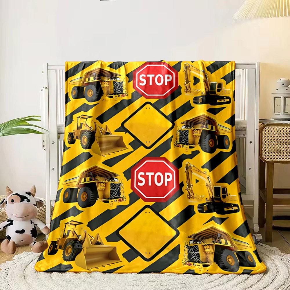 Construction Vehicles Stop Signs Blank Signs Blanket bedroom Blanket for Livingroom Couch lunch break Soft throw for Friend's festival Gift