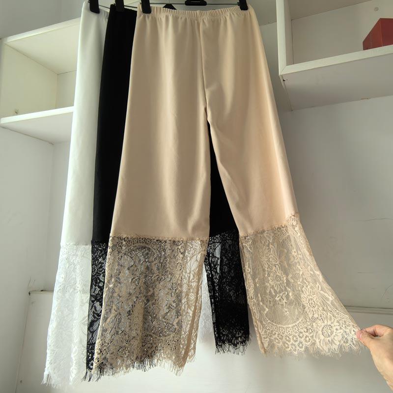 Leggings Hanfu Corti 7/10 da Donna in Pizzo e Pile - Strato Interno Caldo Stagionale Anti-esposizione