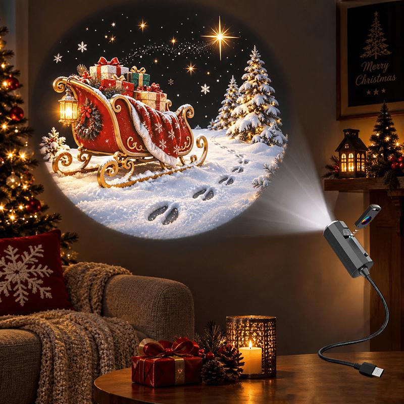 Led Usb Projector Light 12Pcs Projection Patterns- Adjustable Santa Claus Snowman Tree Night Light For Christmas Decorations