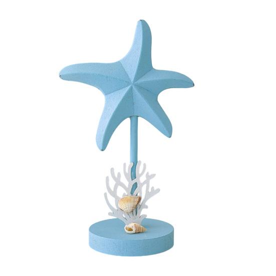 

Nautical Themed Starfish Table Decor Coastal Beach Wooden Starfish Figurine Vintage Ocean Block Sign with Wood Base for Living Room Bedroom світло-синій колір