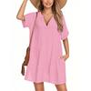 Women's Fashion Smock Casual Short-sleeved V-neck T-shirt Dress Holiday Beach Dress