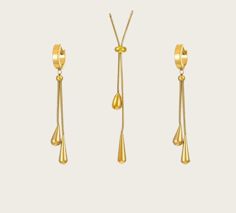 Minimalist Titanium Teardrop Pendant Necklace & Earrings Set