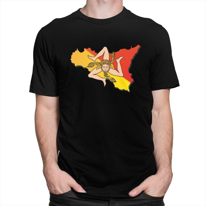 Custom Sicily Sicilia Flag Map Tshirts for Men Short Sleeve T Shirt Fashion Italian Sicilian Pride Tshirt 100 Cotton Tee Gift