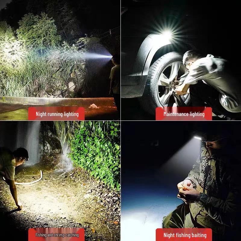 Rechargeable Dual Beam Headlamp with Magnetic Clip for Night Fishing and Outdoor Use
