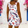 Women Plus Size Red Blue White Star Printed Sleeveless Ring Strap Scoop Neck Loose Romper With Pockets