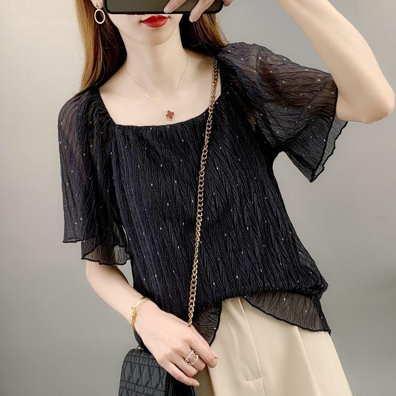Summer Temperament Chiffon Loose and Slimming Casual Women's Clothing Hong Kong Style Shirt Top