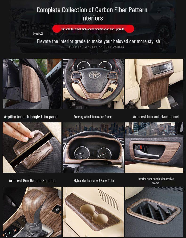 Compatible with 15-20 Highlander Center Console Gear Shift Panel & Cup Holder, Wood Grain Finish.