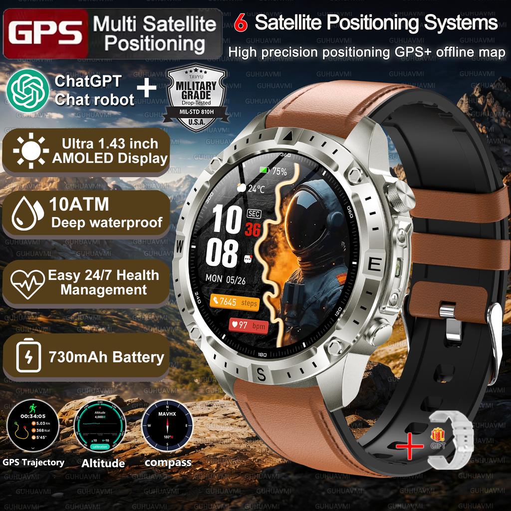 New Army grade TANK GPS Offline Maps Smart Watch 10ATM Waterproof Sports Compass Heart rate HD Bluetooth call Smart watch
