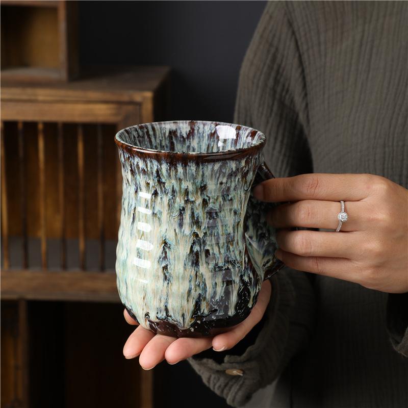 Large Capacity Ceramic Cup Kiln Change Glaze Household Water Cup Retro Coffee Cup Gift Warm Ceramic Cup