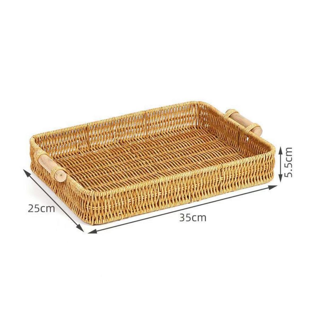 Rectangular Wicker Tray Practical Serving with Handles Lightweight