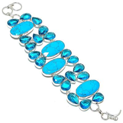 Arizona Türkis, Topas Handgefertigt 925 Sterlingsilber Armband 7-8" A8Y29