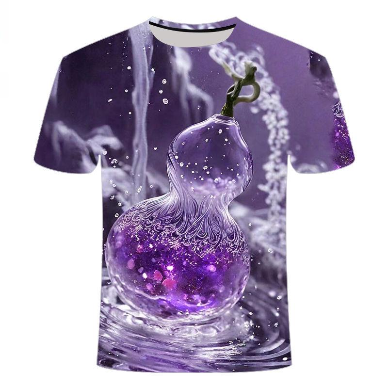 

Популярная летняя новейшая персонализированная нишевая мужская и женская футболка с круглым вырезом из серии Purple Gold Gourd с 3D-принтом 6XL