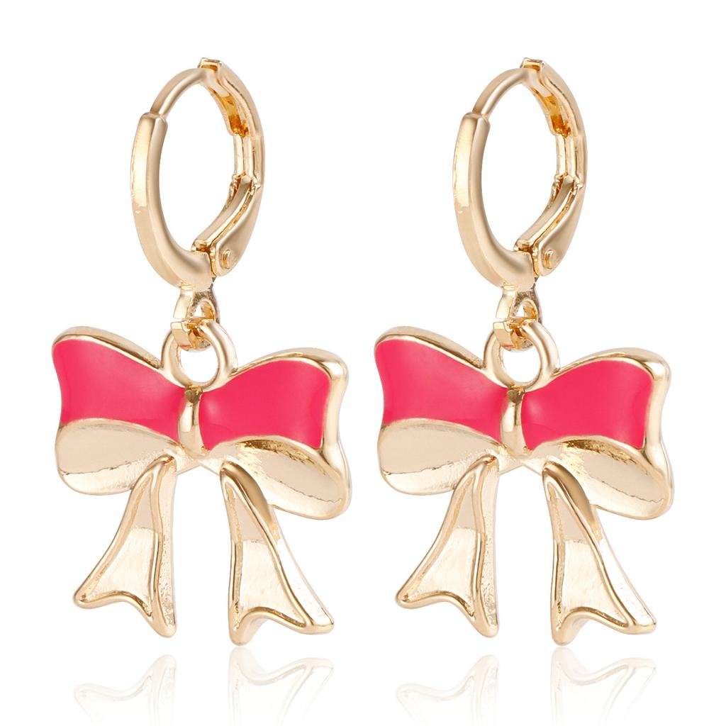 Cross-Border Jewelry Amazon Hot-Selling Alloy Colored Drip Bow Earrings New Internet Celebrity Temperament Earrings