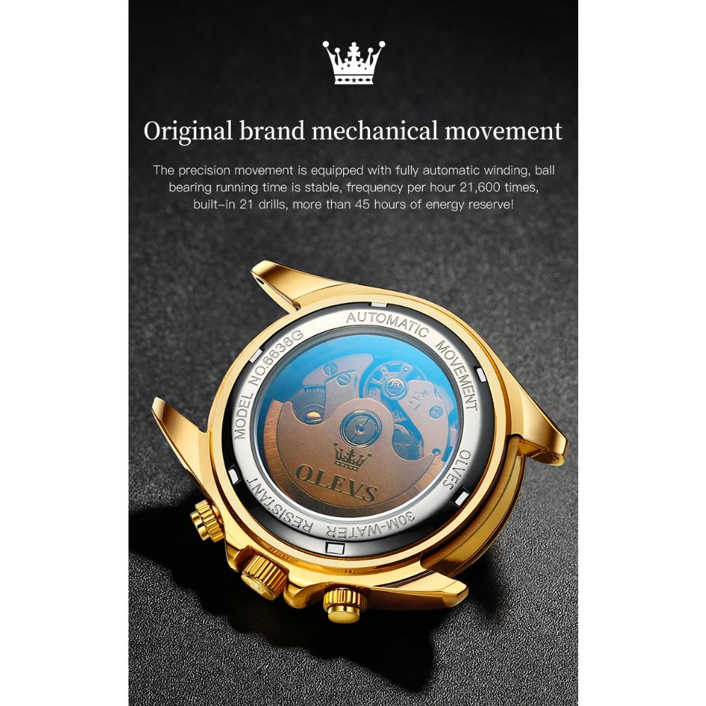 OLEVS New Quality Three-eye Watch Luminous Waterproof Multifunctional Automatic Mechanical Watch for Men