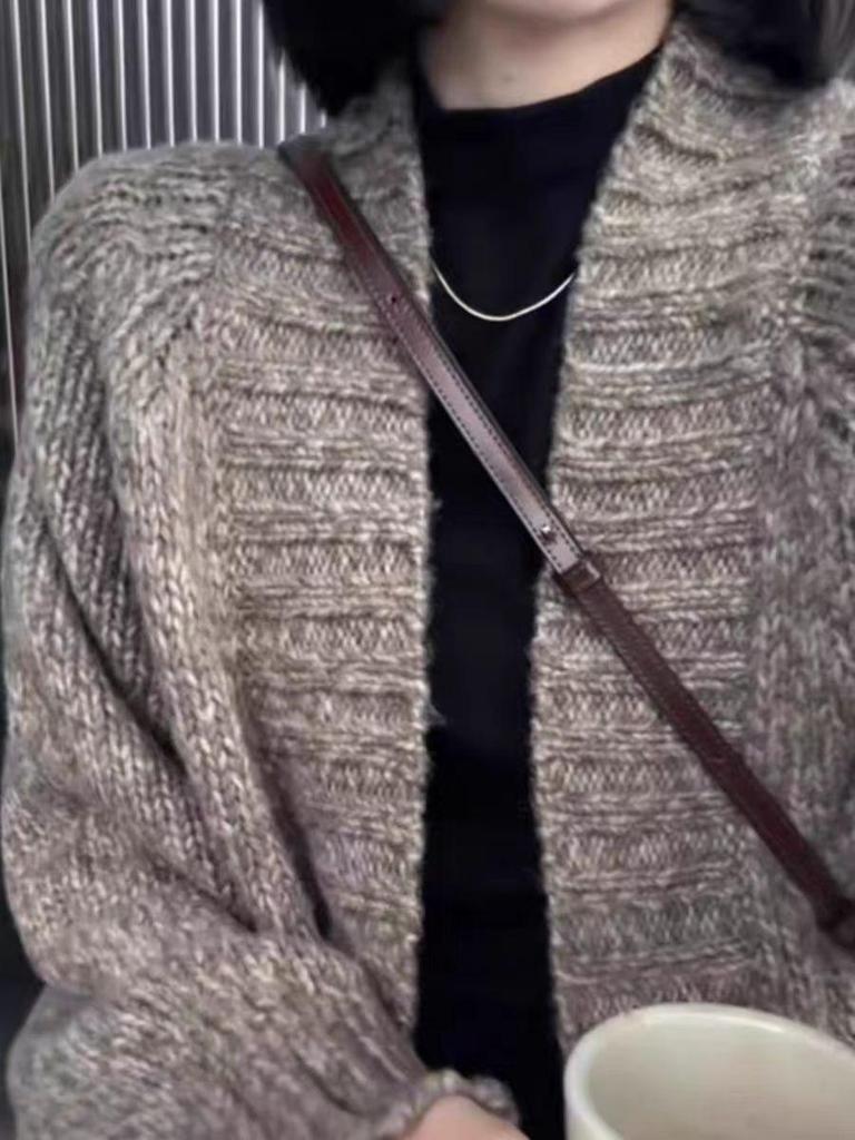 Autumn Winter V-Neck Pure Wool Mid-Length Women's Cashmere Cardigan Sweater