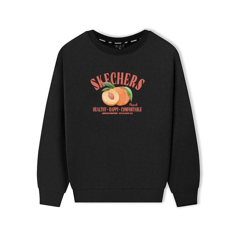 Skechers Emotional Aesthetics Series Peach Fruit Print Logo Solid Color Loose Comfortable Versatile Casual Crew Neck Pullover Sweatshirt L325U123-0018 XS
