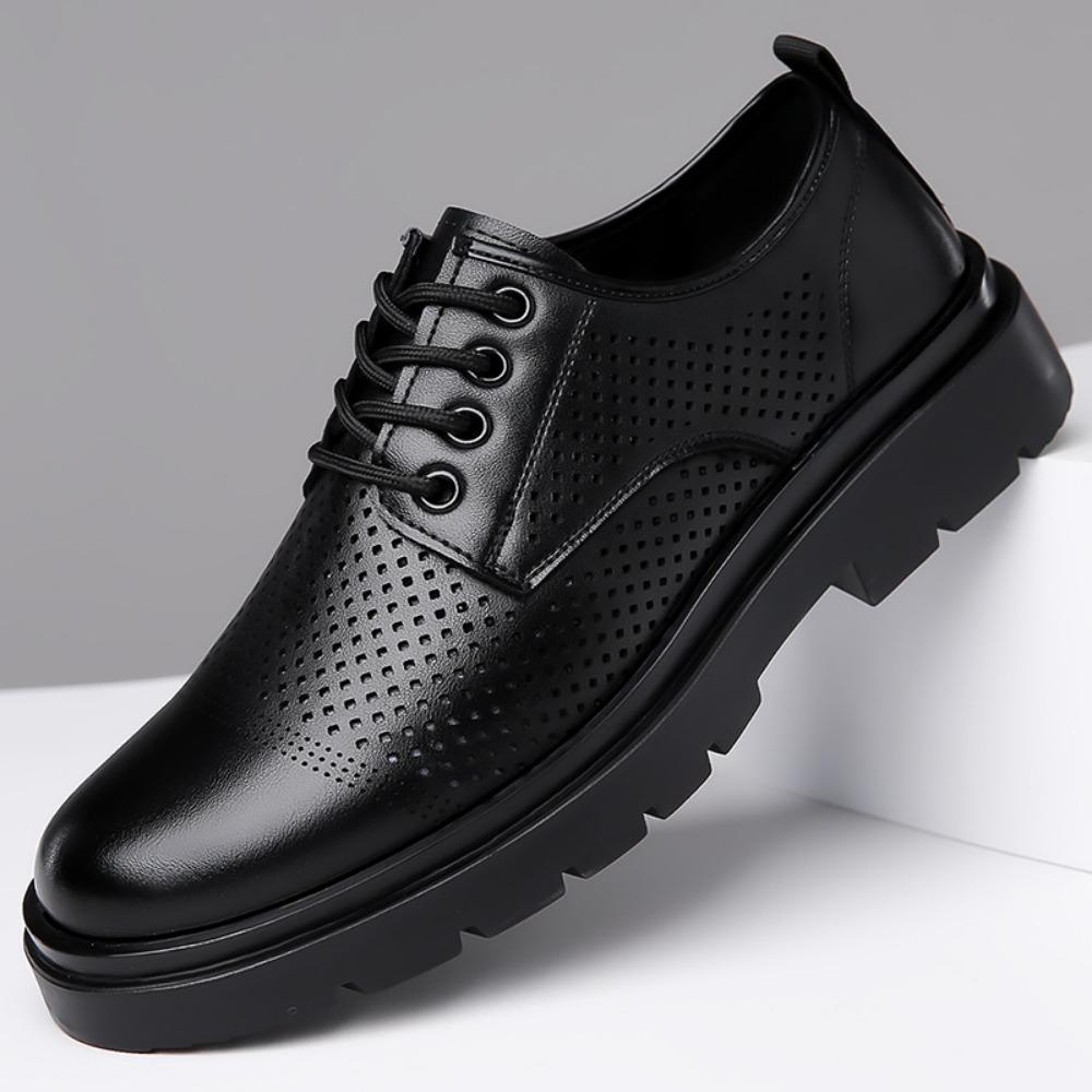 Men's Leather Shoes Spring Thick Soled Casual Derby Shoes Men's Formal Shoes Black Ankle Boots Man Winter Warm Leather Shoe