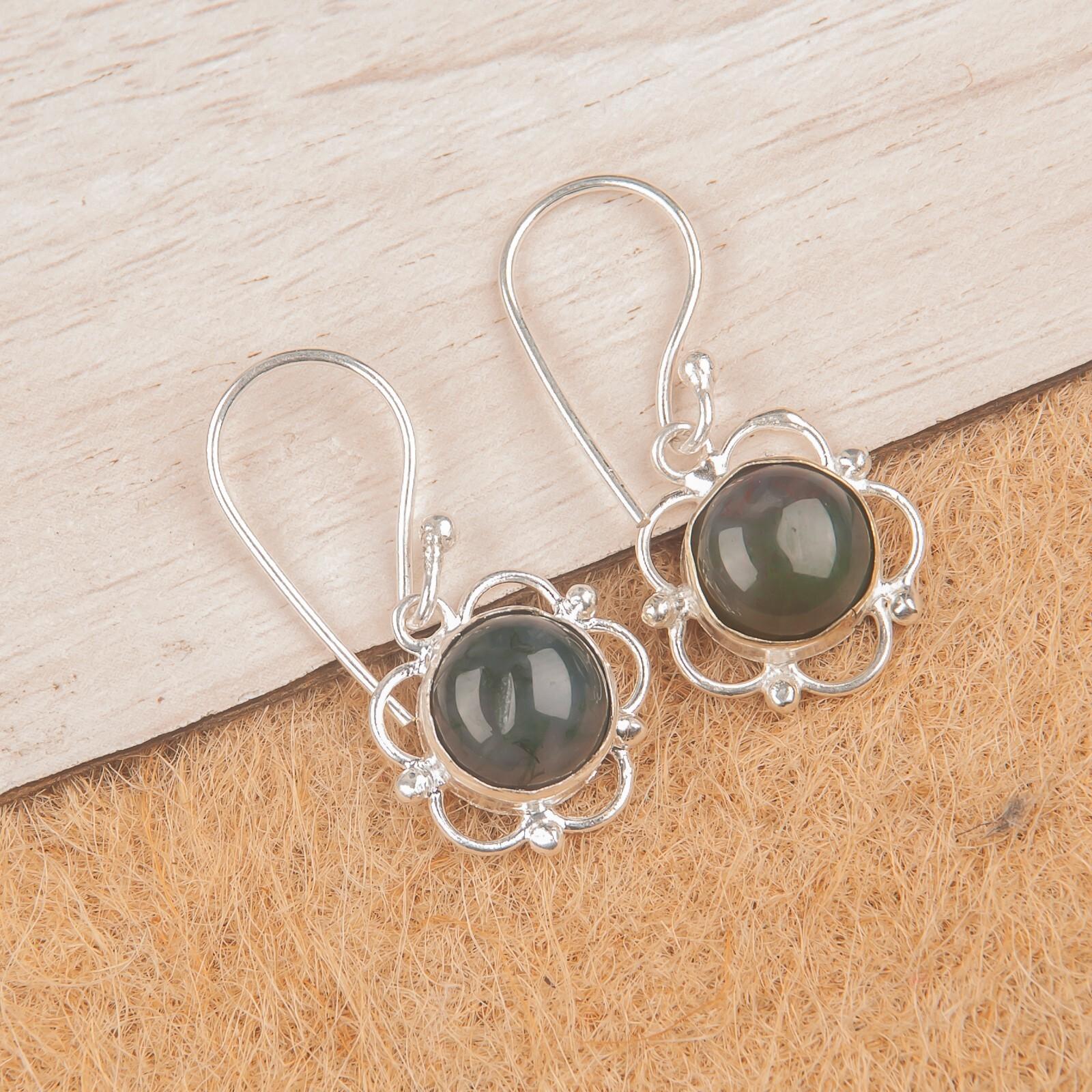 

Натуральный Моховой Агат Драгоценный Камень 925 Стерлинговое Серебро Ювелирные Серьги Подарок для Жены EE-56-32