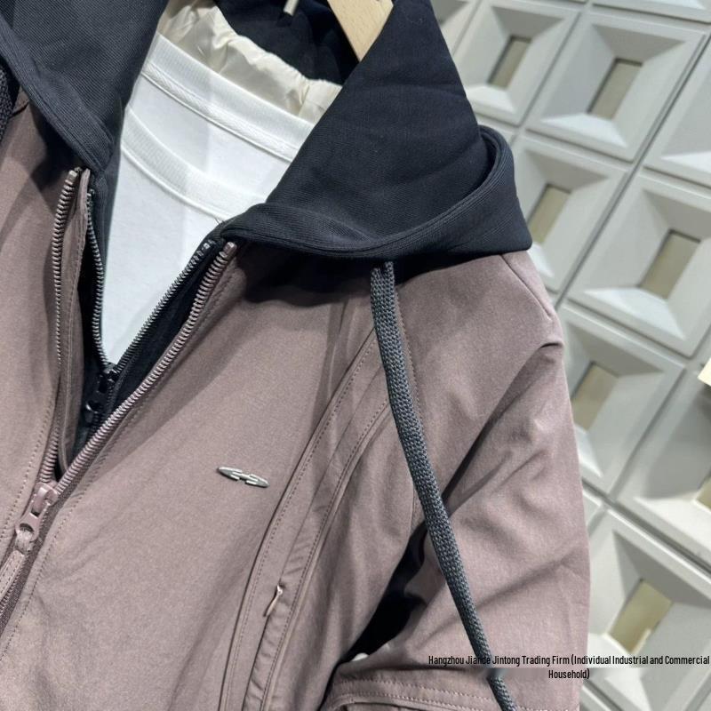 Autumn/Winter Hooded Cotton-Padded Faux Two-Piece Jacket - 2025 Trendy Loose Casual Windbreaker Coat