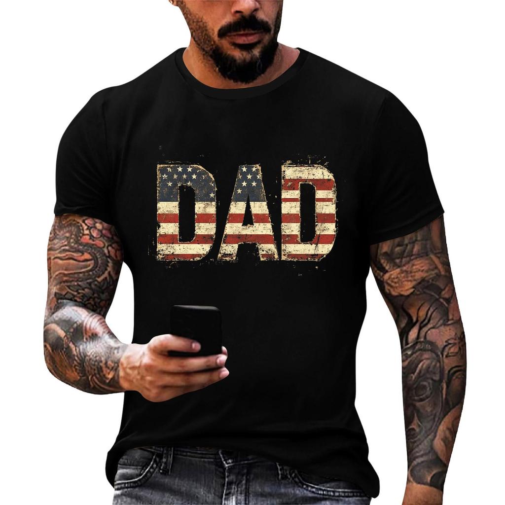 Men's Loose Fit Short Sleeve T Shirt Patriotic Dad Print Casual Summer Daily Wear Top for Father's Day and Independence Day