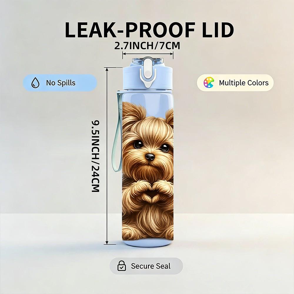 1PC Yorkshire Terrier Dog Cartoon Print 750ml Color Plastic Sports Water Bottle Leakproof Flip Straw Lid Suitable for Sports Office Home Use