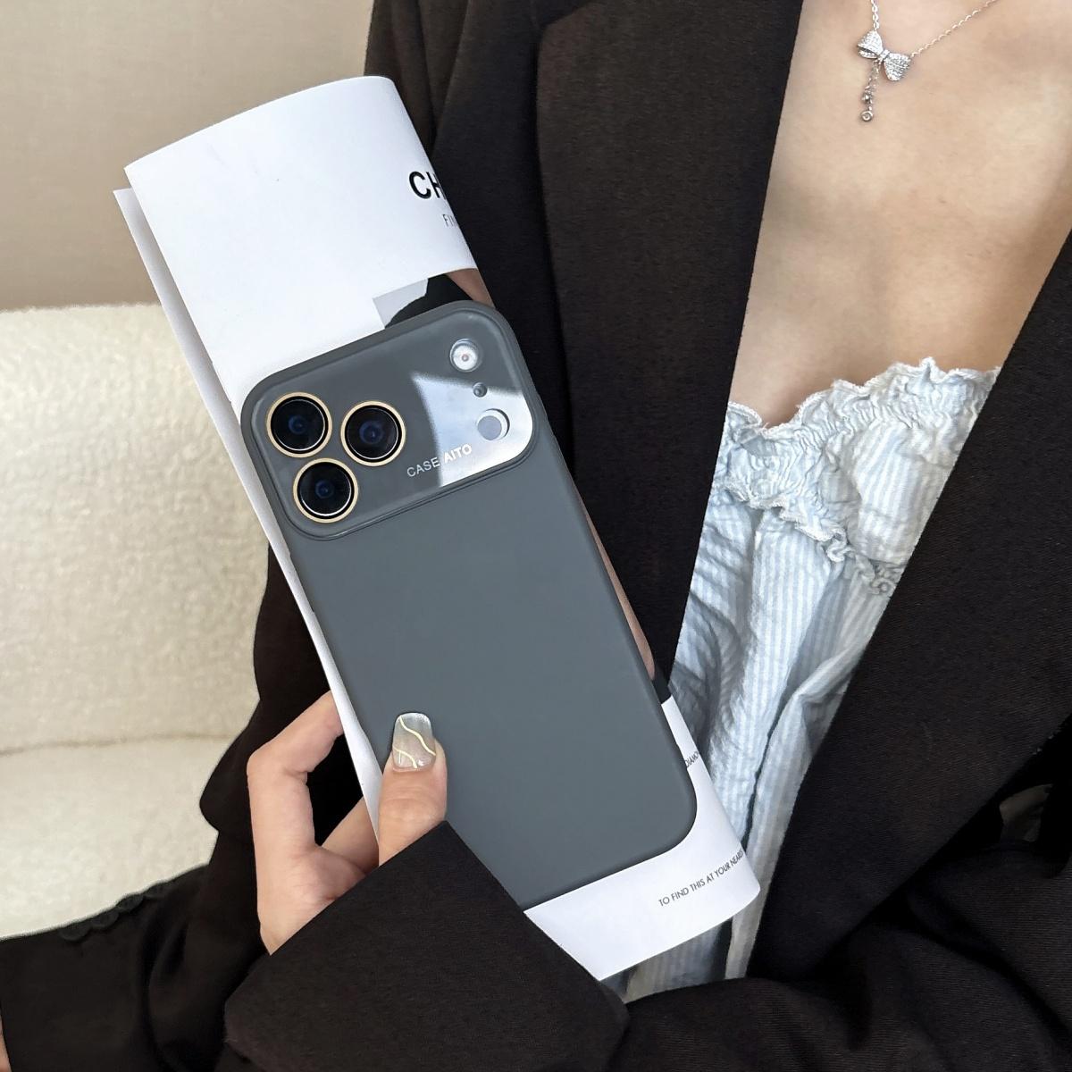 

Large Window Liquid Silicone Orange Phone Case For iPhone 17 Air 16 15 14 13 12 Pro Max Fashion Lens Protect Shockproof Cover iPhone 12