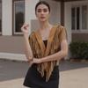 Damen Wildleder Quasten Weste 70er Jahre Hippie Outfit Ärmellos Offene Vorderseite Weste Western Kragen