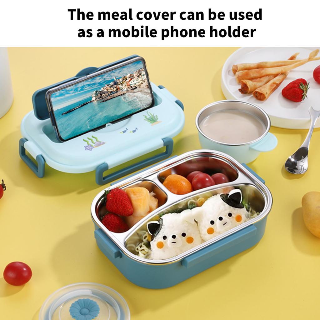 Lunch Box Stainless Steel Sealed and Insulated Lunch Box  Proof Cartoon Lunch Box for Kids Adults(Blue )