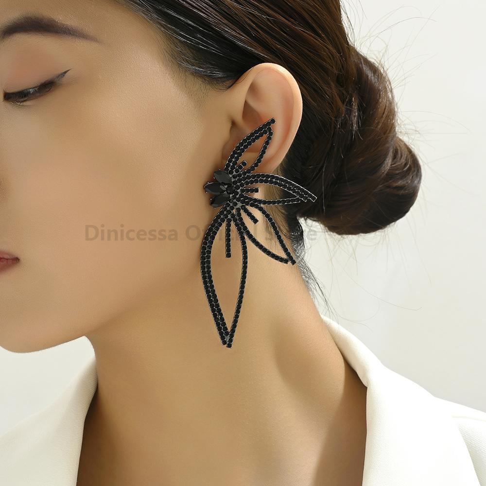 Wing Full Shiny Rhinestone Unusual Original Decor Bridesmaids Wedding Party Jewelry Trend Luxury Big Stud Earrings For Women