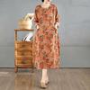 2025 Vintage Printed Round Neck Long Sleeve Patchwork Loose Plus Size Long Dresses