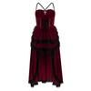 Robe gothique en velours et dentelle noire et rouge pour fête costumée d'Halloween