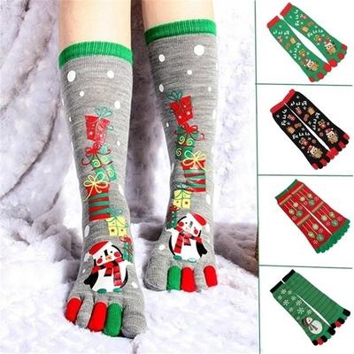 Autumn Winter Kids Cotton Print Christmas Black Stripes Warm Christmas Fingerless Socks