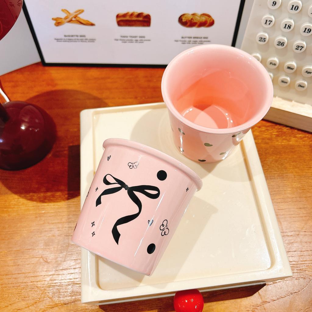 New Black and White Bow Birthday Theme Pink Ceramic Cup Princess Cup Love Hand Holding Mug Gift