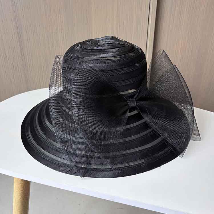 Fashion crystal cloth mesh top hat elegant bow sun hat women's summer beach sun hat