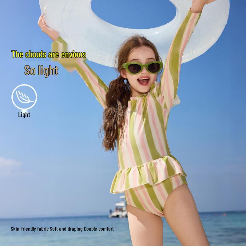 ASK JUNIOR Dívčí dvoudílné plavky s dlouhým rukávem a proužky