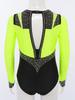 Girls Gymnastics Leotard Long Sleeve Keyhole Back Shiny Rhinestones Figure Skating Dancewear
