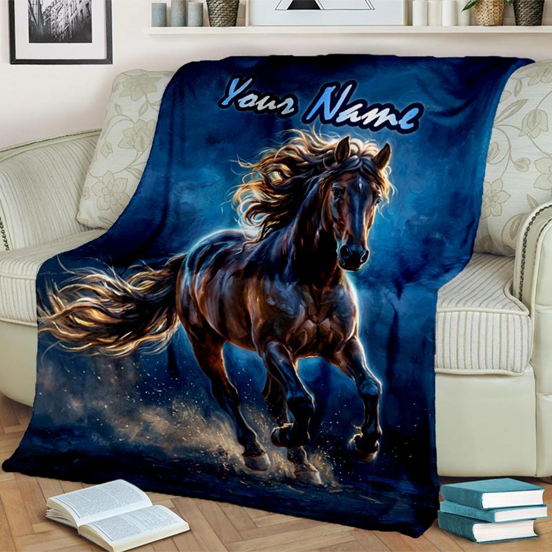 1PC Custom Name Equestrian Dreams Nightly blanket versatile,all-season throw suitable for the living room,bedroom,camping,travel,and gift
