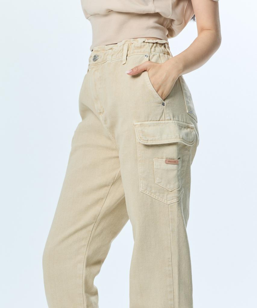 JINBARBIE Elastic Cargo Pants Beige