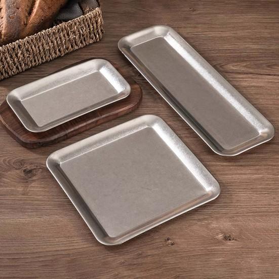Nerezový servírovací tác Retro obdélníková miska na svačiny dezert Rustikální BBQ talíř na studené pokrmy Domov Kempování