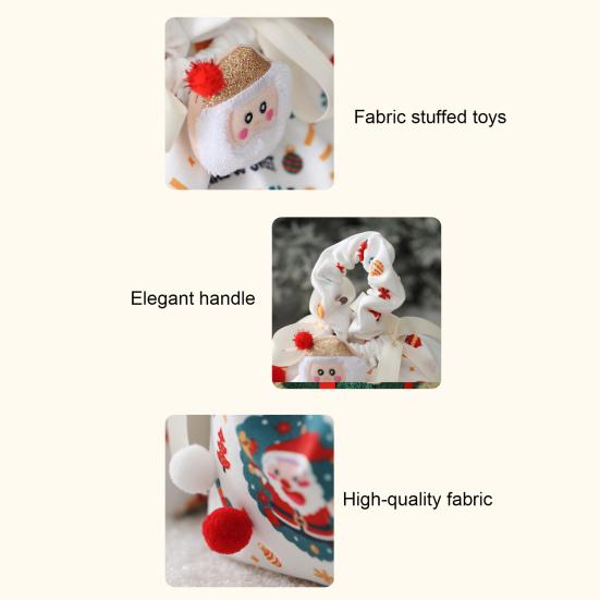 Christmas Gift Bag with Drawstring Reusable Candy Bag for Treats Cookie Goodies Xmas Eve Fruit Storage Bag with Santa Snowman Deer Doll