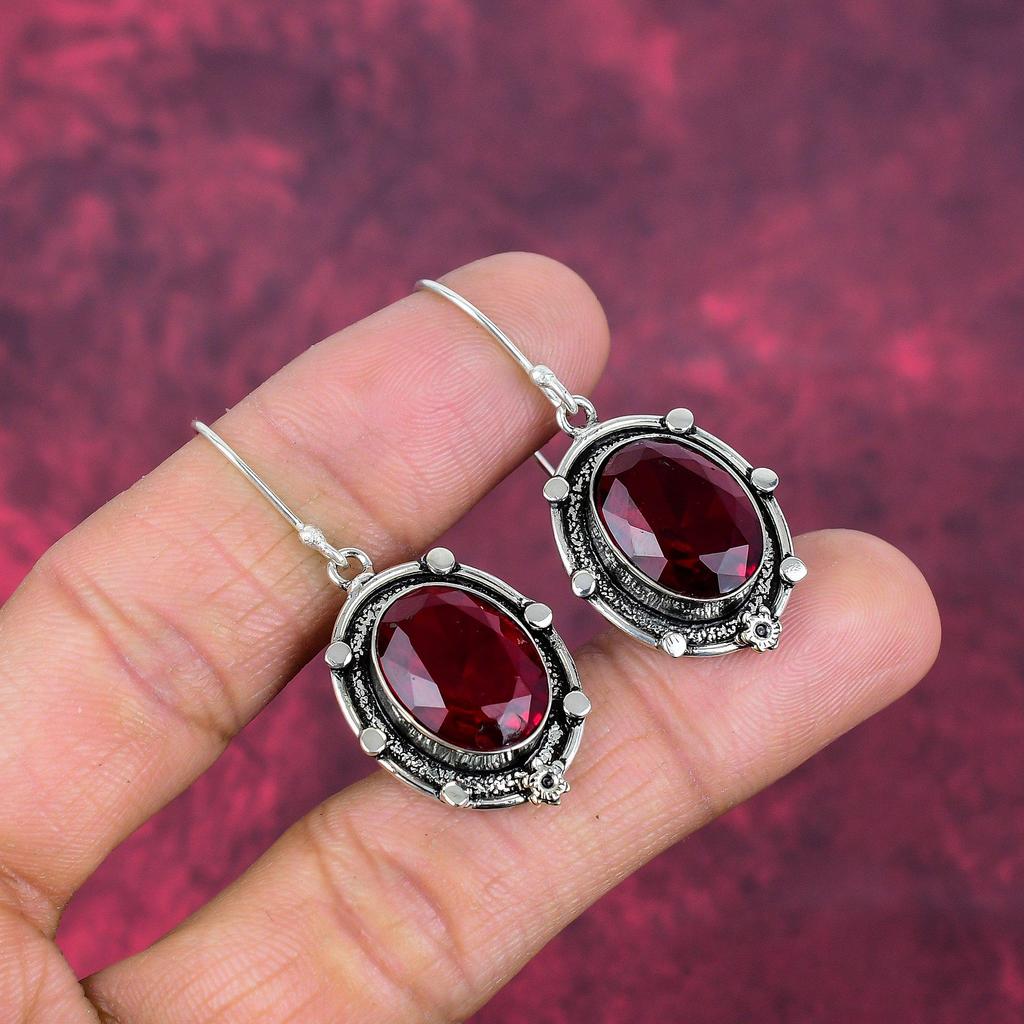 Rød granat smykker, 925 solid sterling sølv øredobber, håndlagde edelsten smykker øredobber til minnedagen