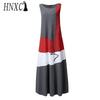 HNXC Women Cotton Sleeveless O-Neck Summer Vintage Print Long Dress
