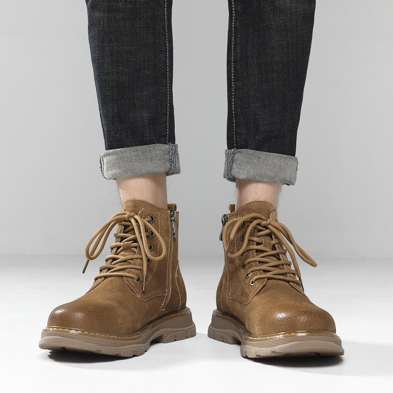 Fashion England style men fashion cowboy work boots lace-up cow suede leather shoes outdoors desert boot handsome platform ankle botas