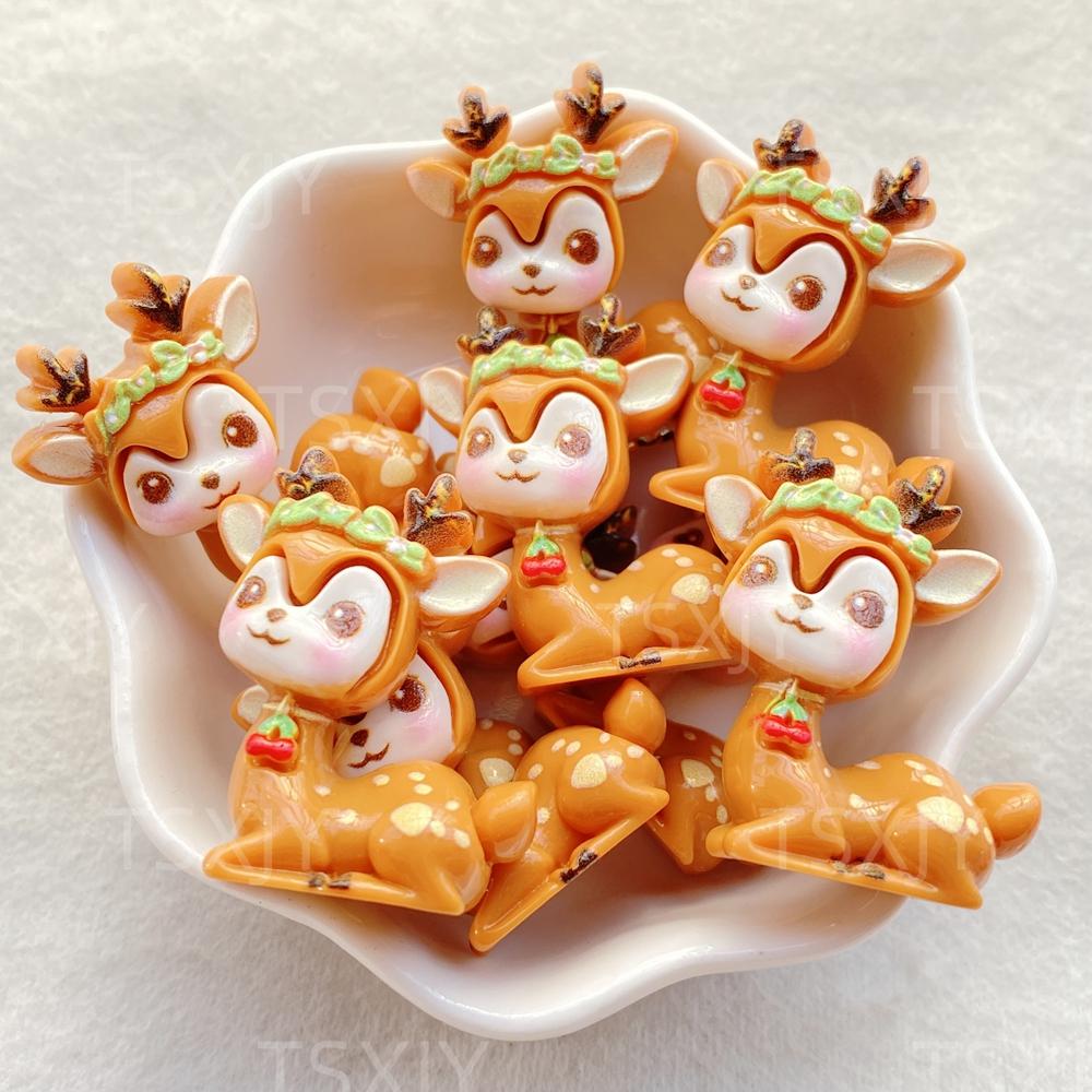 10PCS New Colorful Cute Cartoon 3D Animal Sika Deer Flat Back Cabochon Stone Scrapbook DIY Decor Figurines Crafts Accessories
