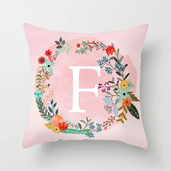 Pink Decorative Pillow Cover 26 Letters In A Wreath Background Pillowcase For Home Decorative Alphabet Cushion Cover 45X45Cm
