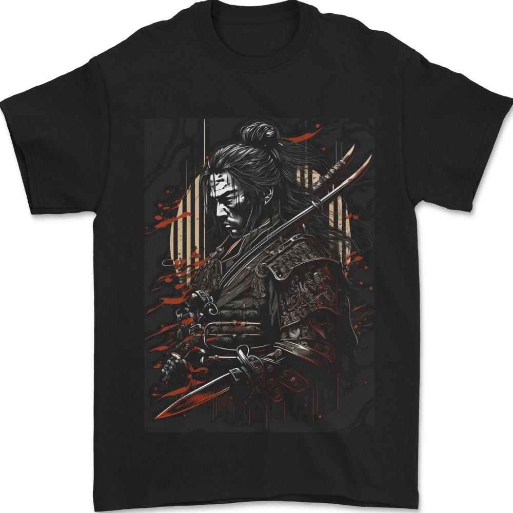 Warrior of The Samurai Japanese MMA Mens TShirt Cool Samurai Patterned Printed Short Sleeves Men Summer Crewneck Cotton Tee