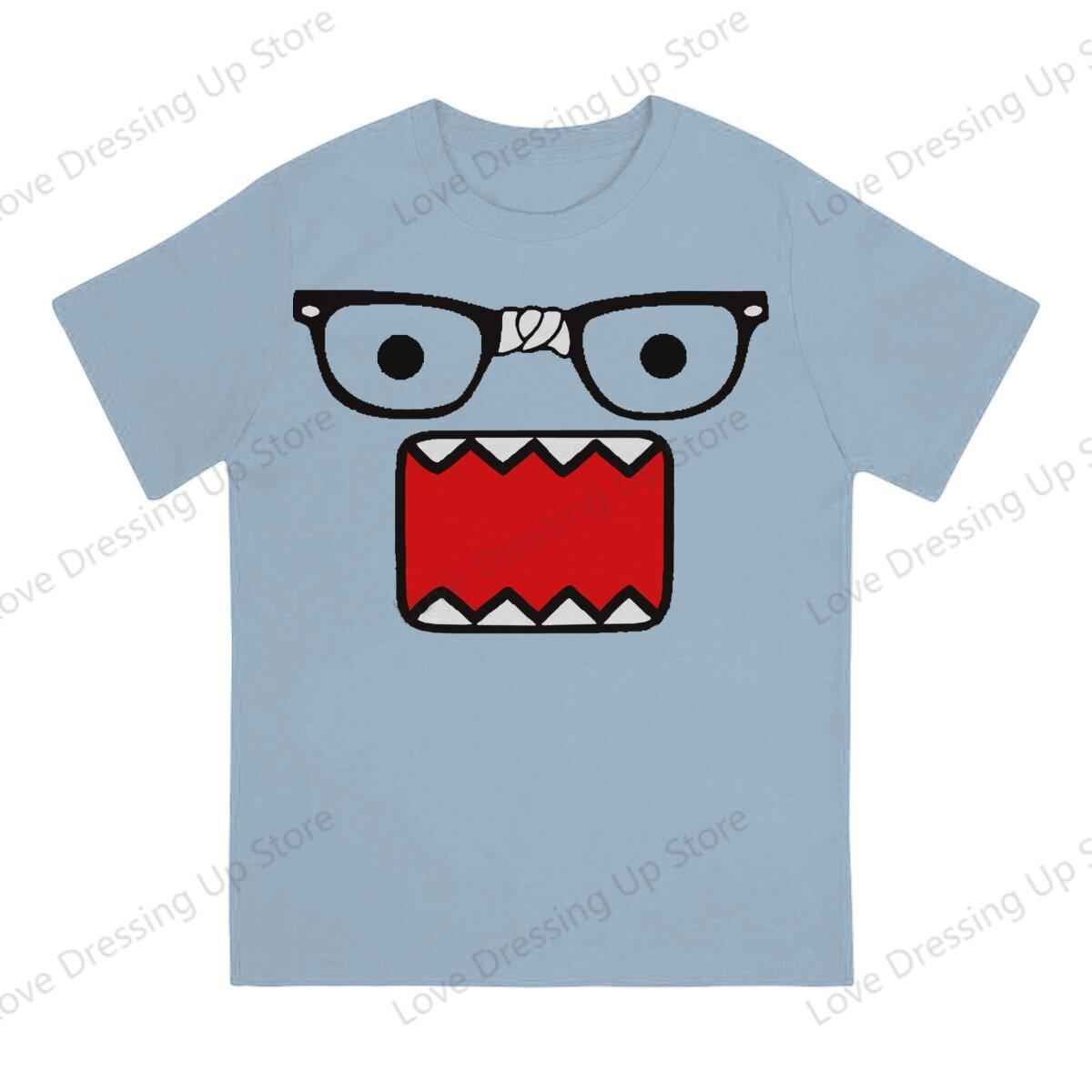 Comfortable season Domo Kun Print Grappig T-shirt met Korte Mouwen Heren Dames Veelzijdig Koppel Tops XXXL hemelsblauwe kleur
